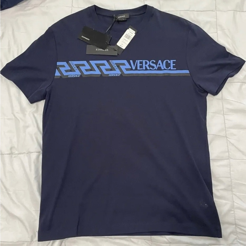 VERSACE La Greca Geometric Logo Crewneck Mens T-Shirt White Size L